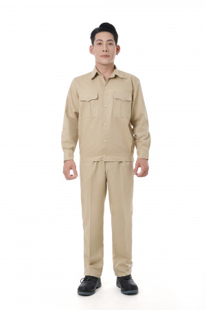 Quần áo bảo hộ - vải kaki liên doanh chéo 2/1 - màu be vàng