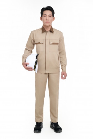 Quần áo bảo hộ - vải kaki liên doanh chéo 2/1 - Màu nâu đất