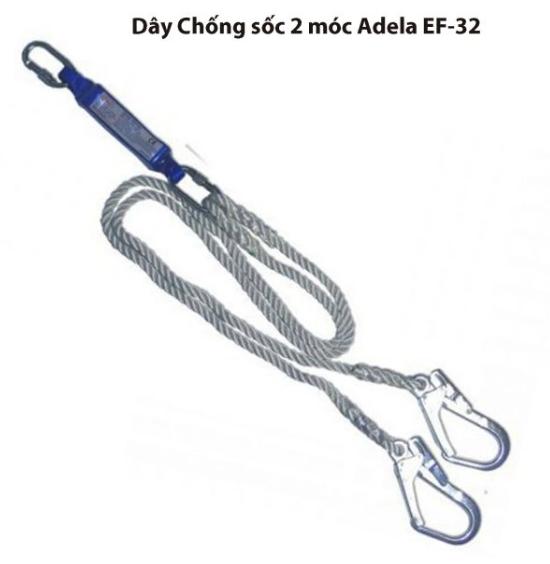 Dây chống sốc 2 móc thép Adela EF-32 là loại dây an toàn chuyên dụng, dành cho những người làm việc trên cao, có 2 móc chắc chắn, chống sốc uy tín, yên tâm làm việc.