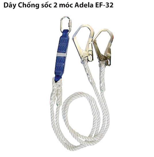 Dây chống sốc 2 móc thép Adela EF-32 là loại dây an toàn chuyên dụng, dành cho những người làm việc trên cao, có 2 móc chắc chắn, chống sốc uy tín, yên tâm làm việc.