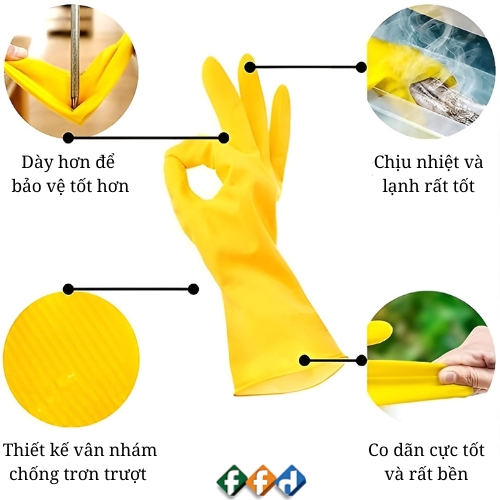 Găng tay cao su gia dụng Rubberex RF1 là bao tay cao su làm từ cao su tự nhiên, loại găng tay cao su nhà bếp này rất bền, chống hoá chất tốt, dùng khi lau dọn nhà cửa, làm vườn.