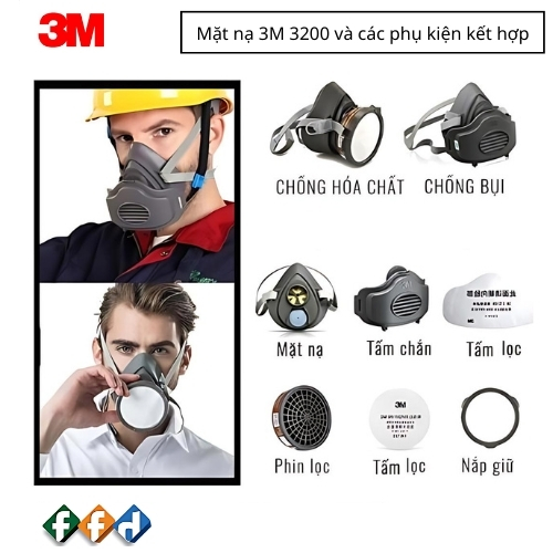 Mặt nạ 3M 3200 là mặt nạ nửa mặt có chức năng phòng độc lọc bụi rất tốt.