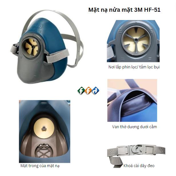 Mặt nạ nửa mặt 3M HF-51 là loại mặt nạ mặt nạ phòng độc lọc bụi uy tín, ngăn ngừa hơi hoá chất xâm nhập cơ thể, dành cho ai phải làm việc nơi không khí ô nhiễm, nhiều bụi. 