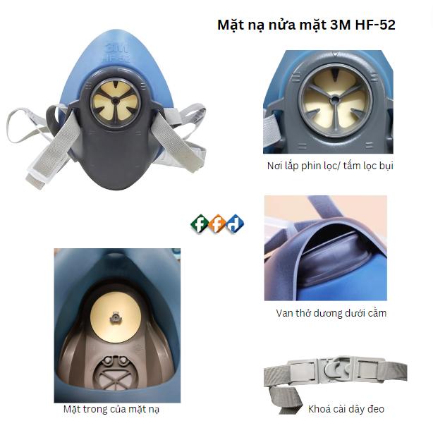 Mặt nạ nửa mặt 3M HF-52 là loại mặt nạ phòng độc 3M có khả năng chống sự xâm nhập của khí độc, hơi hoá chất, lọc bụi rất tốt, bảo vệ hệ hô hấp trong môi trường không khí ô nhiễm.